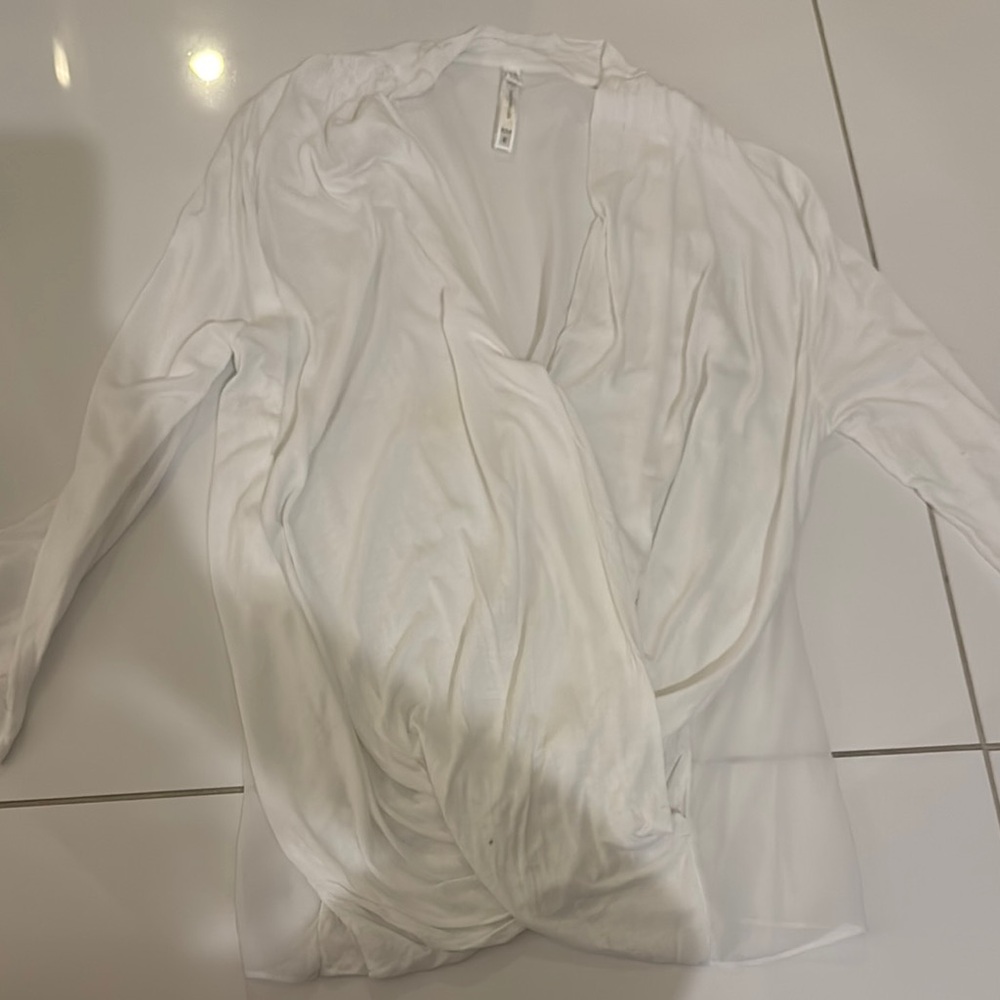 Karen Millen Cream Ruched Wrap Blouse with Long Sleeves